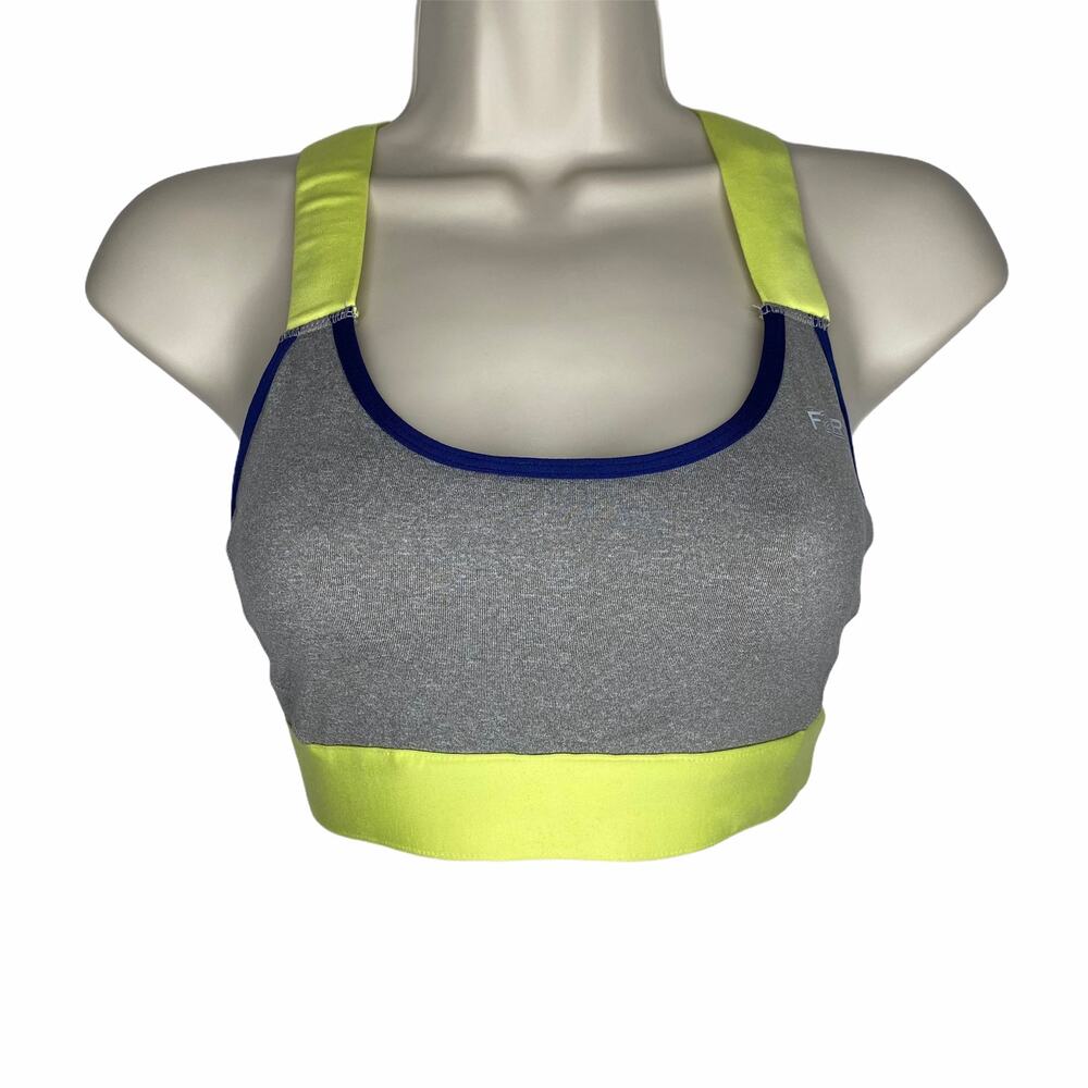 F2R Athletic Sports Grey Yellow Mesh Criss Cross Bra Small